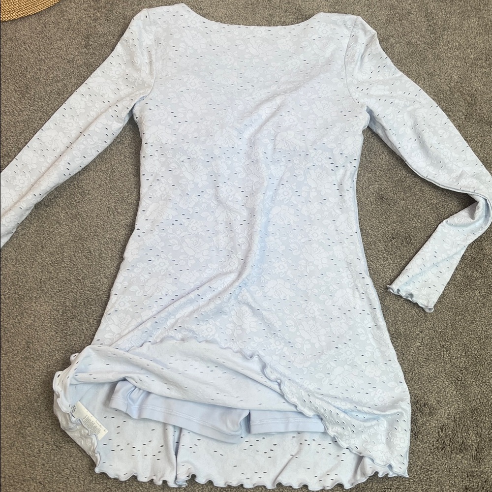 Aerie Dress Blue Eyelet Athletic Built in Shorts Long Sleeve Size Medium